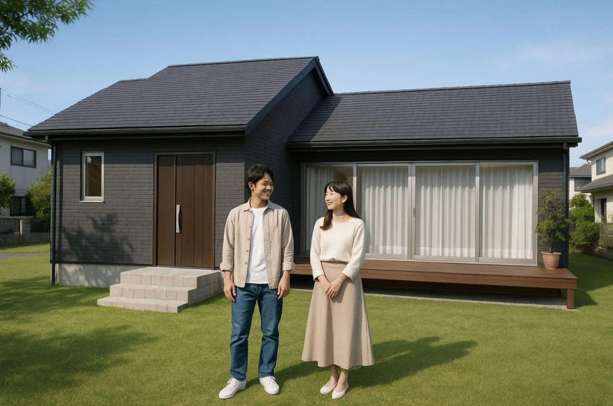 モダンな戸建て住宅と夫婦