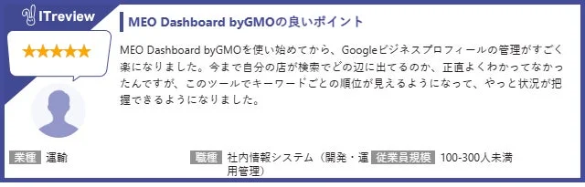 MEO Dashboard byGMOに関するITreviewのレビュー（Googleビジネスプロフィール管理の容易さ）