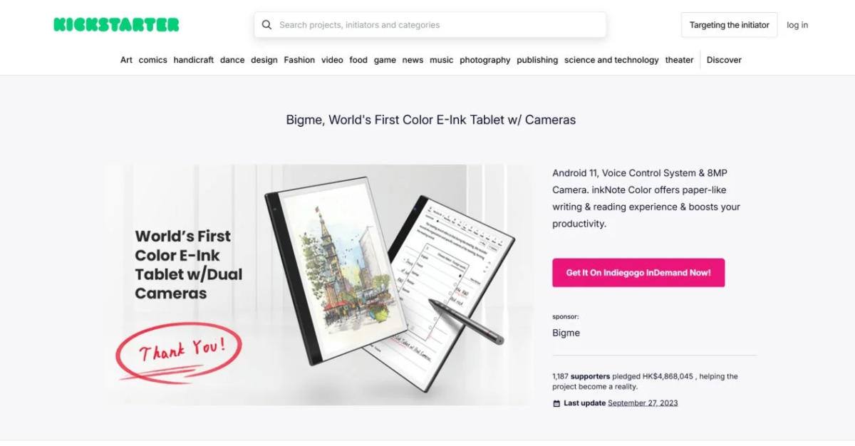 KickstarterのBigme inkNote Color