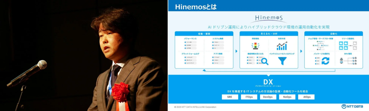 Hinemosの機能についてプレゼンテーションを行う内山勇作氏