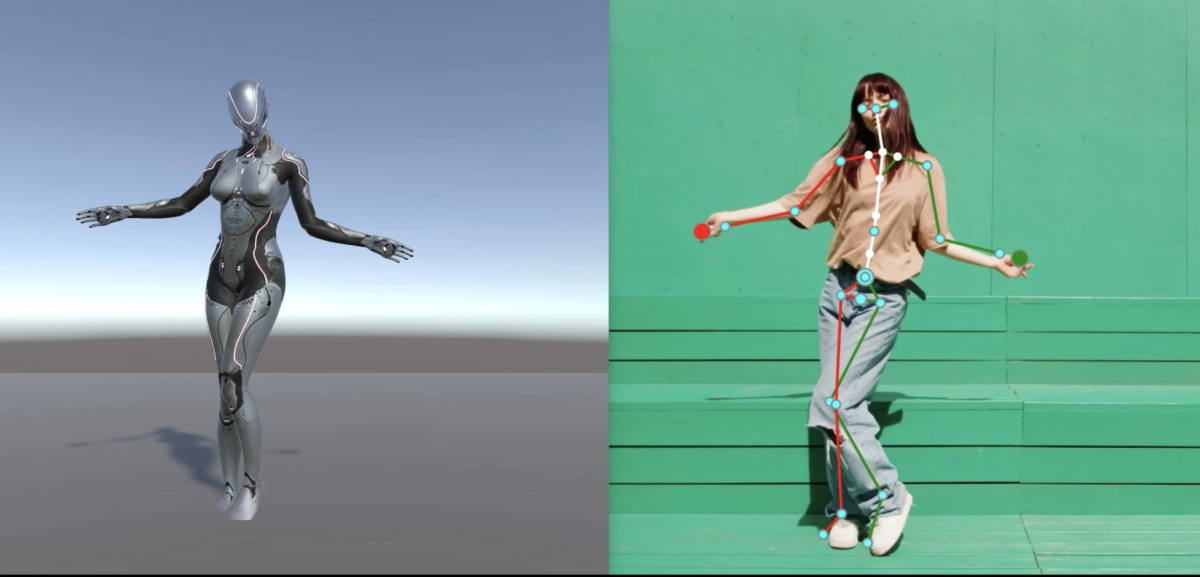 3Dモデルのロボットとポーズ推定技術が適用された人物の比較