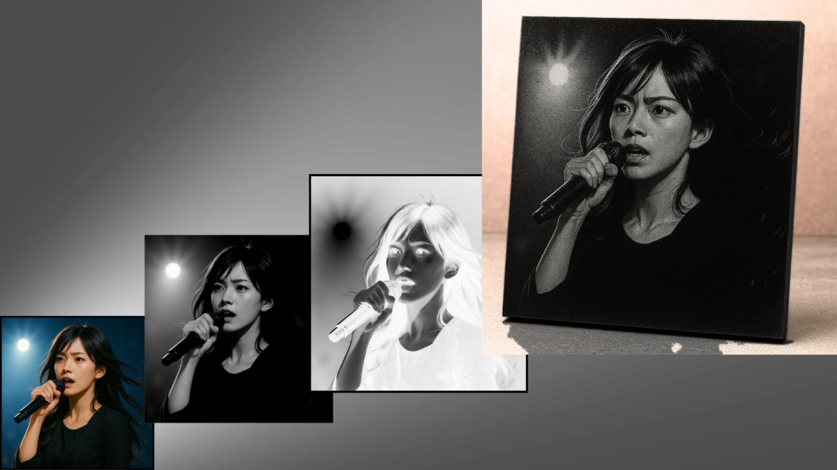 歌手の顔のコラージュ