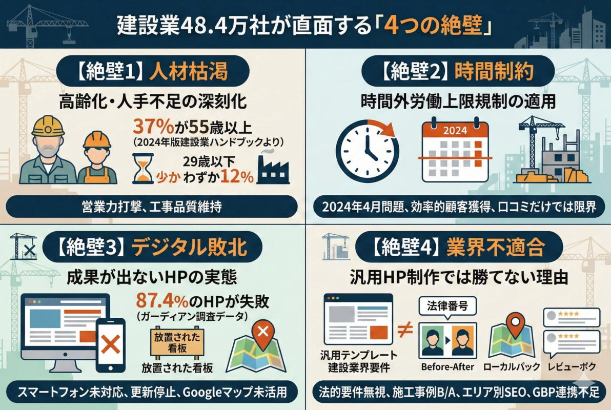 建設業48.4万社が直面する「4つの絶壁」