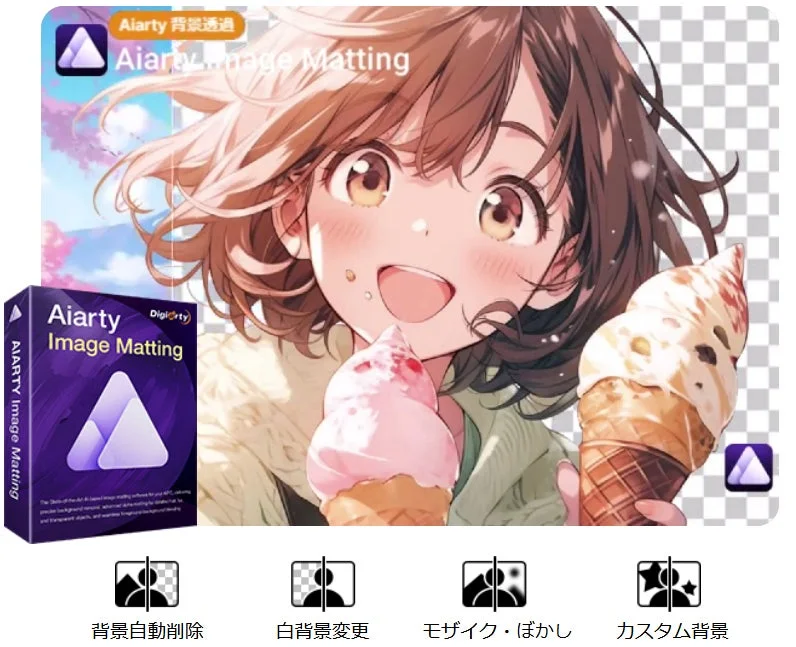 Aiarty Image Mattingという背景透過ソフトウェアの広告画像