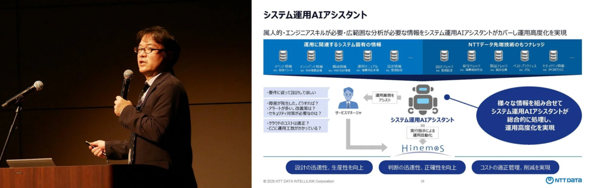 システム運用AIアシスタントに関するプレゼンテーションを行う澤井健氏