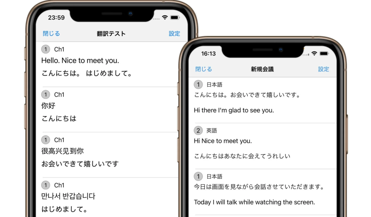 翻訳テストのiPhone画面