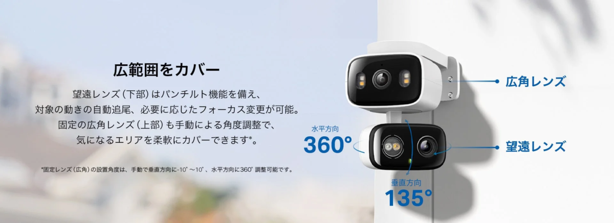 広範囲をカバーするデュアルレンズ