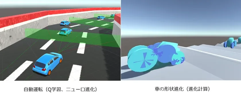 自動運転と車の形状進化のシミュレーション