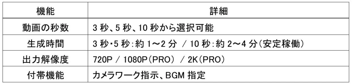 動画の秒数、解像度、付帯機能