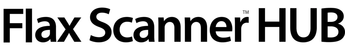 白い背景に黒い太字で「Flax Scanner™ HUB」というテキストが書かれたロゴ画像です。