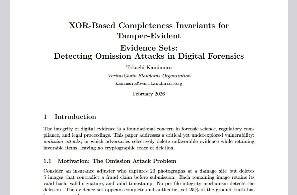 デジタルフォレンジックにおける欠落攻撃の検出に関する論文。XORベースの完全性不変量を用いた、デジタル証拠セットからの意図的な証拠削除を検知する手法について説明している。