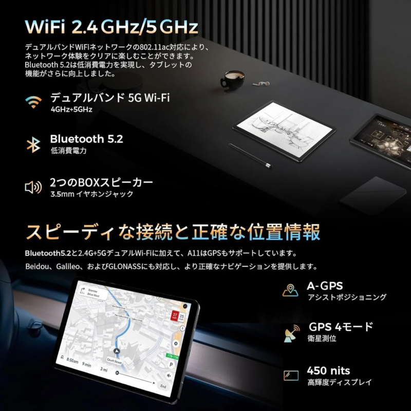Wi-Fi, Bluetooth, GPS機能