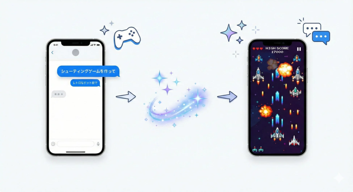 スマートフォンでAIチャットからゲーム生成の様子