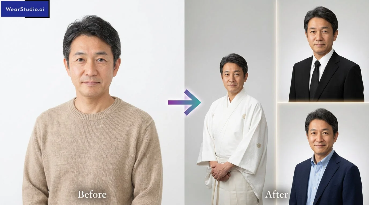 AI,仮想試着,男性,ビフォーアフター