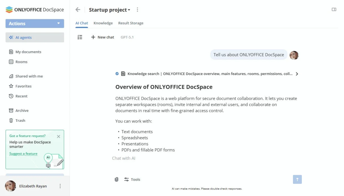 ONLYOFFICE DocSpace AIチャットインターフェース
