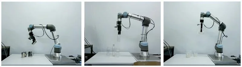 ロボットアームが様々な物体を操作する様子