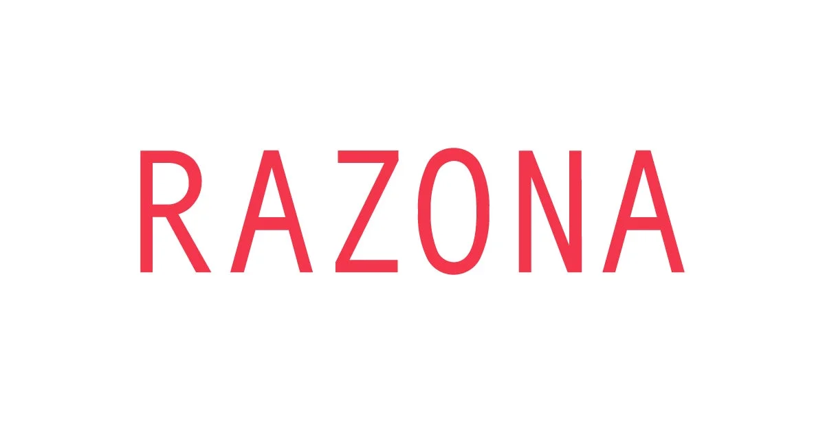 赤色の文字で「RAZONA」と書かれたシンプルなロゴ画像