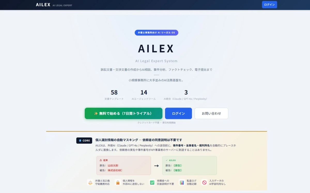AILEX ログイン画面