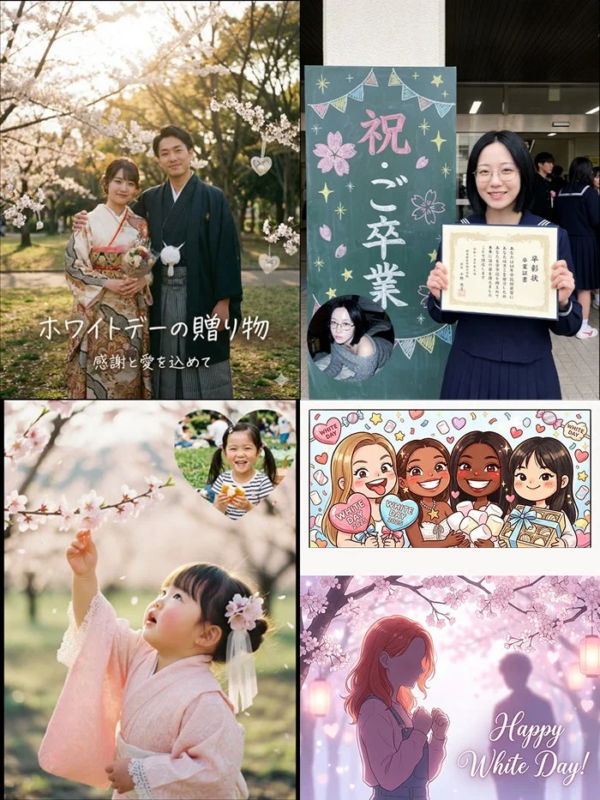 ホワイトデーと卒業のイラスト