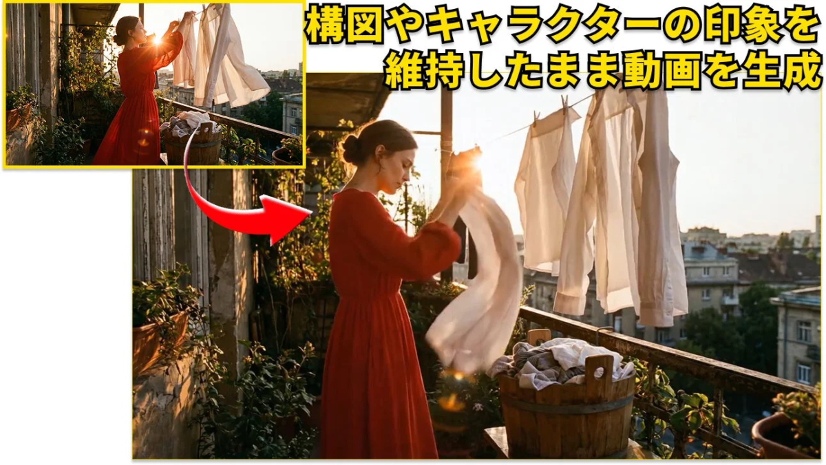 構図やキャラクターの印象を維持したまま動画を生成
