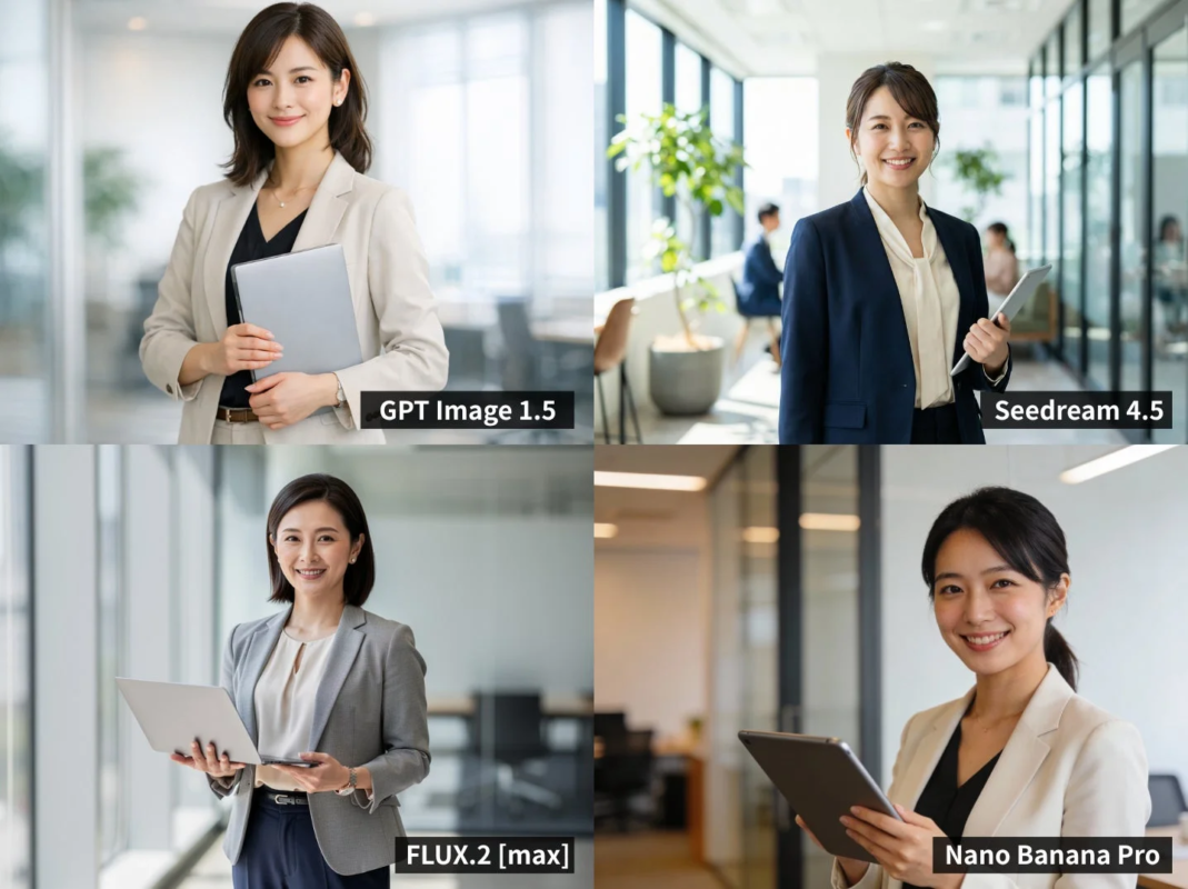 オフィスで笑顔のビジネスウーマン4人