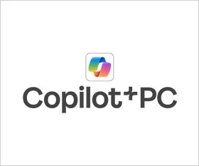 白背景に「Copilot+PC」というテキストと、カラフルなリボンが絡み合ったようなアイコンが配置されたロゴ画像です。新しいPC製品またはブランドに関連するデザインと推測されます。