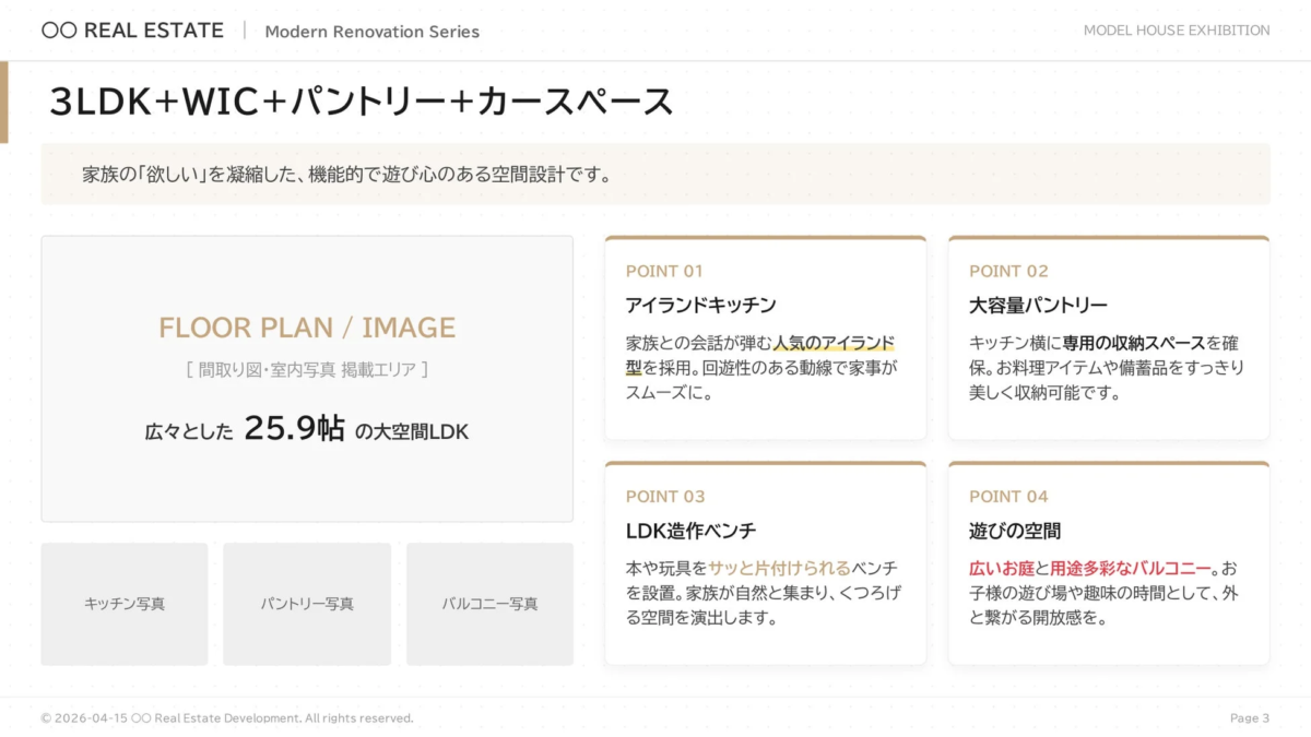 モダンリノベーションシリーズのモデルハウス展示紹介スライド