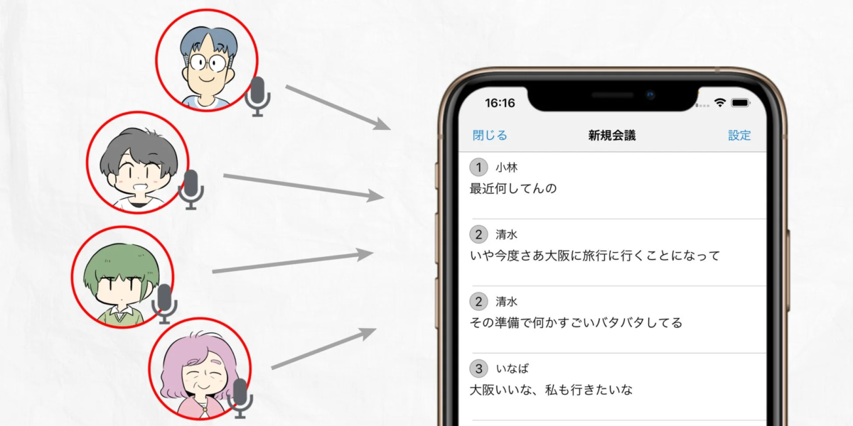 スマートフォンアプリの文字起こし画面