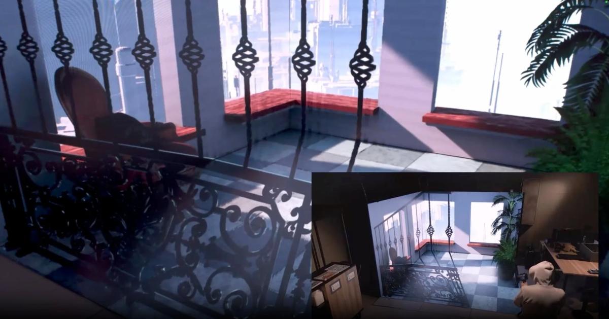 モダンな室内風景、窓から市街地