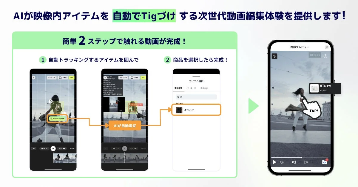 AIが映像内アイテムを自動でTigづけする次世代動画編集体験を提供します！