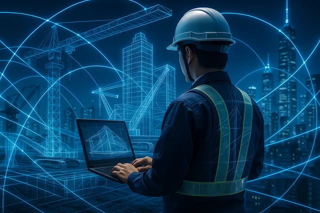 スマートシティと建設作業員のイメージ