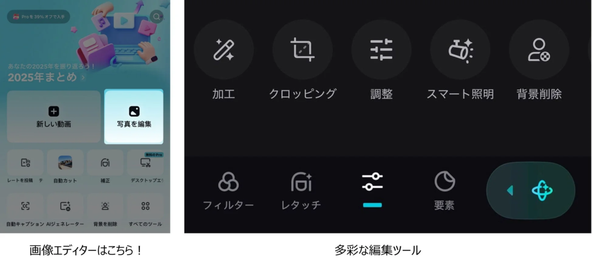 CapCutの画像エディターの機能一覧