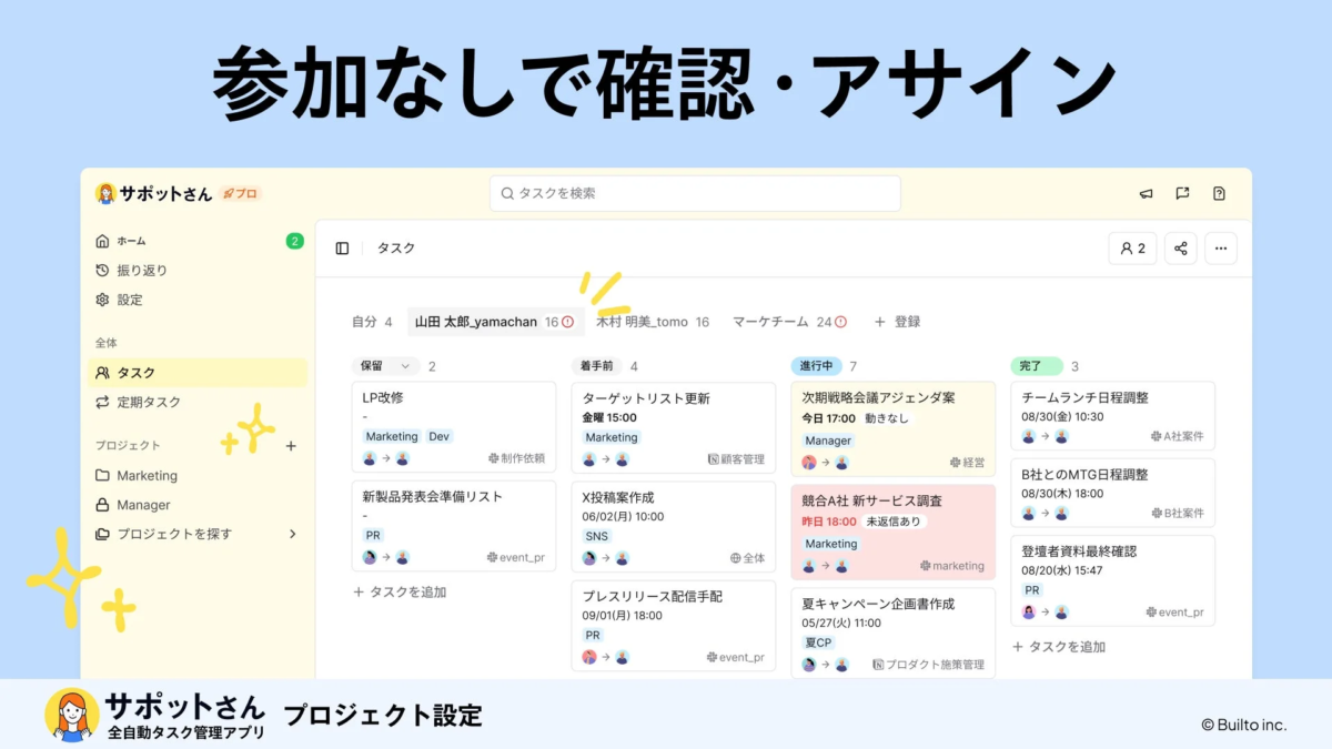 参加なしで確認・アサイン