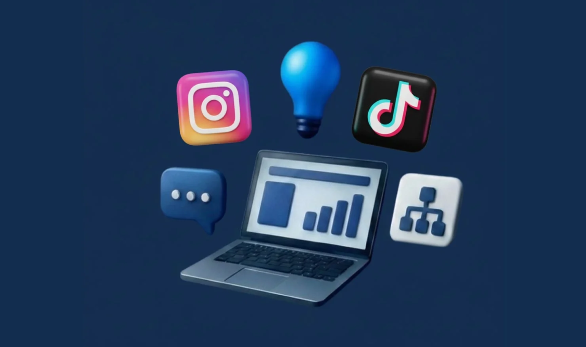 ラップトップとSNSアイコンの画像