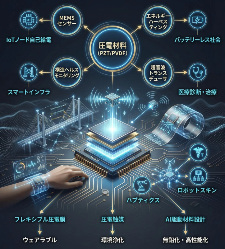圧電材料の幅広い応用分野