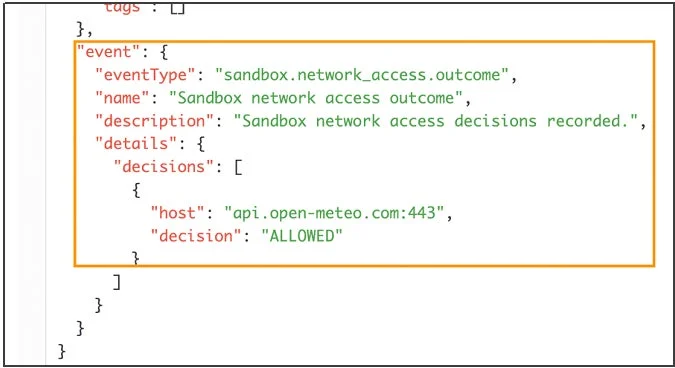サンドボックスネットワークアクセスログ