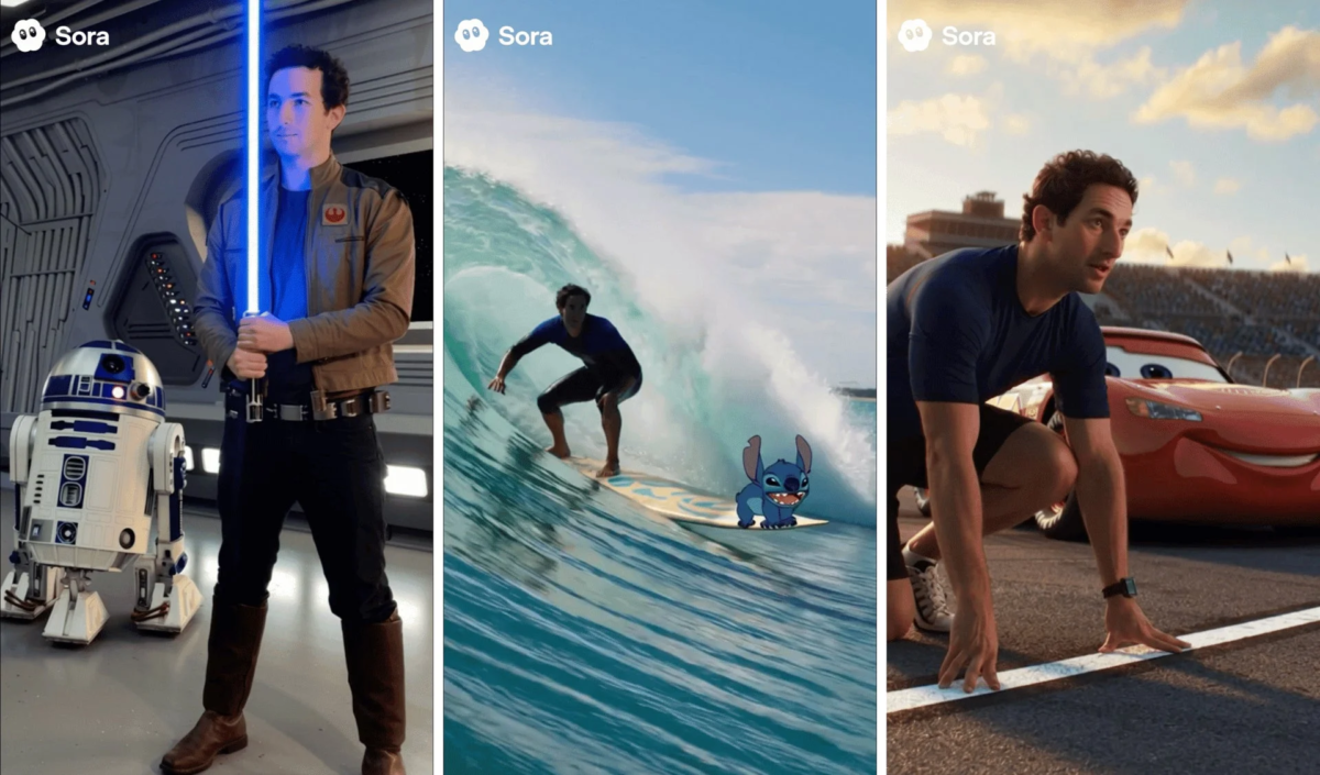 Sora, AI生成動画, スターウォーズ, R2-D2, ライトセーバー, サーフィン, スティッチ, カーズ, ライトニング・マックィーン, ディズニー, ピクサー, SF, ファンタジー, クロスオーバー, 映画キャラクター, 実写風