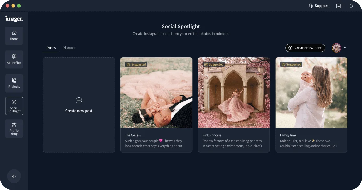 「imagen」というアプリケーションの「Social Spotlight」機能のスクリーンショット
