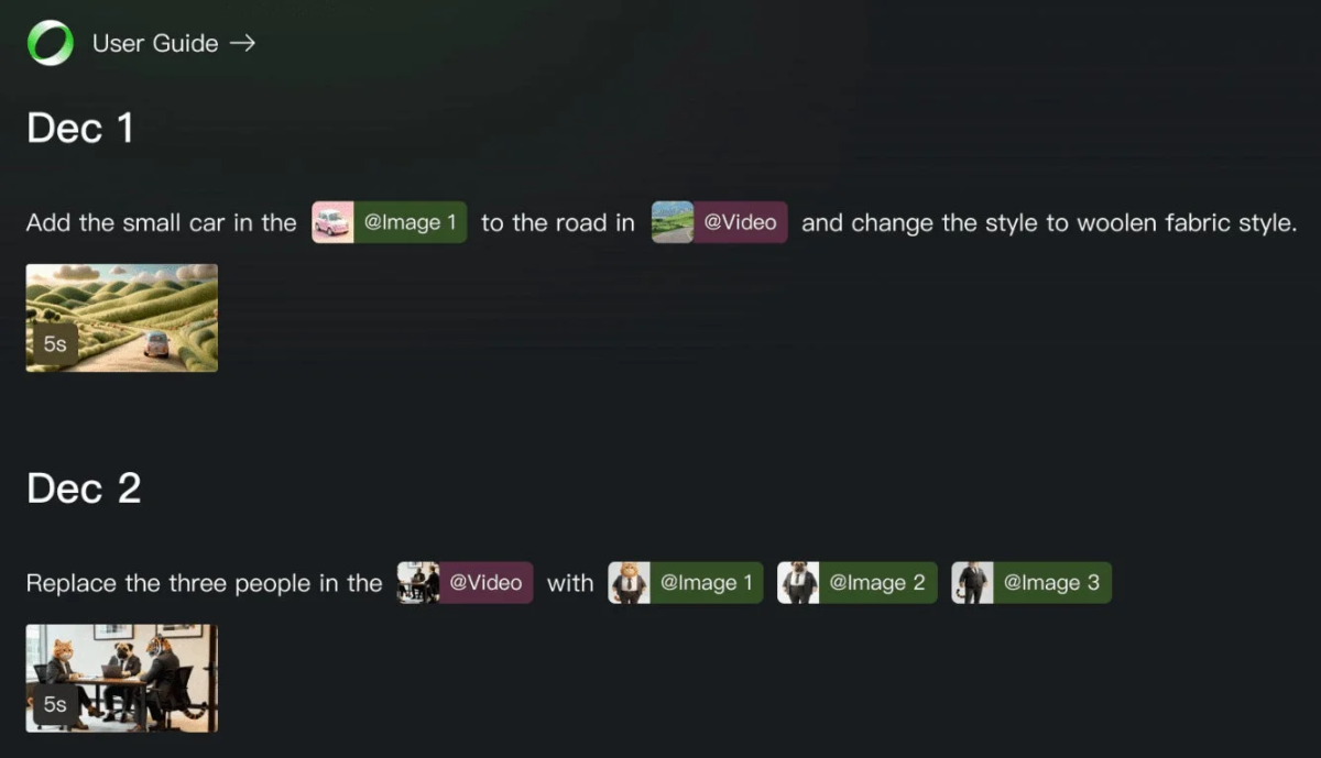 Kling O1のユーザーガイド例