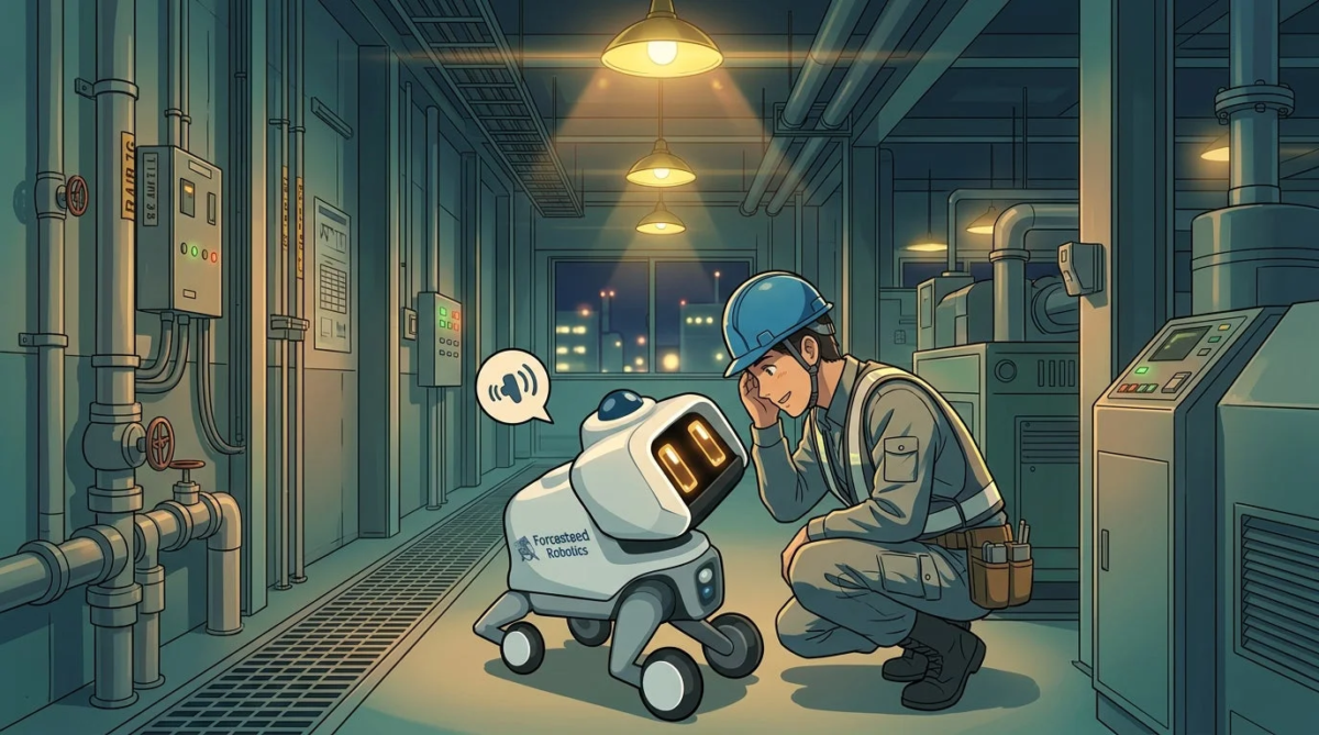 工場で作業員と対話するロボットのイメージ