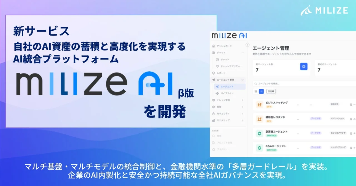 MILIZE AI β版は、企業のAI資産蓄積と高度化を実現するAI統合プラットフォームです。