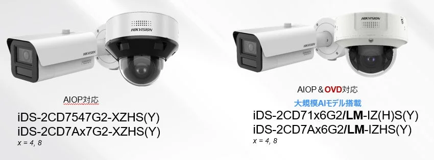 HIKVISION製AIOP対応およびAIOP & OVD対応のセキュリティカメラが2種類紹介されています。