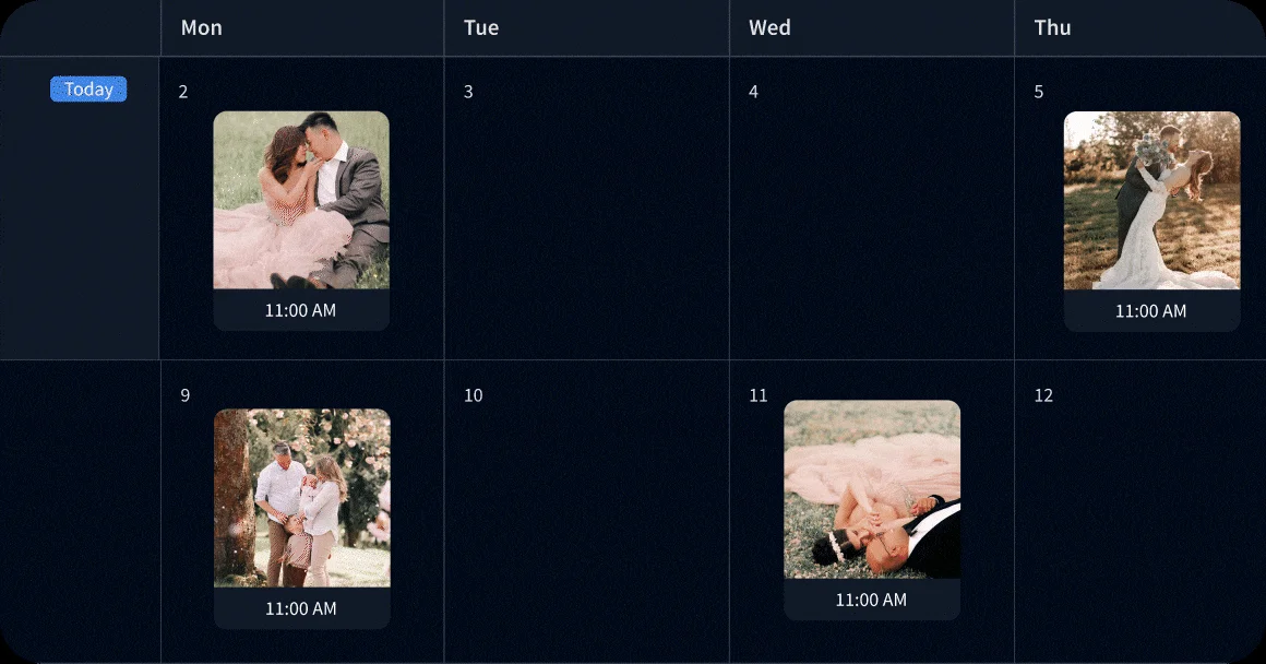 複数の写真が配置されたカレンダーアプリの画面