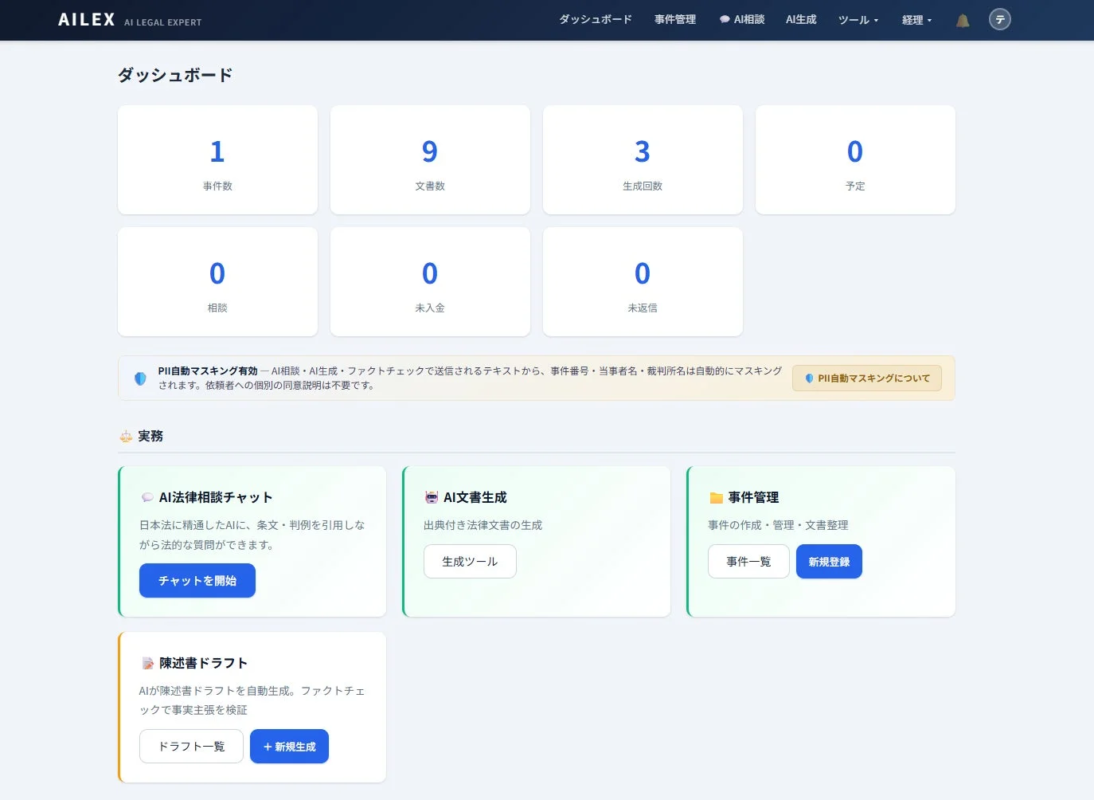 AILEX ダッシュボード 統合業務管理機能
