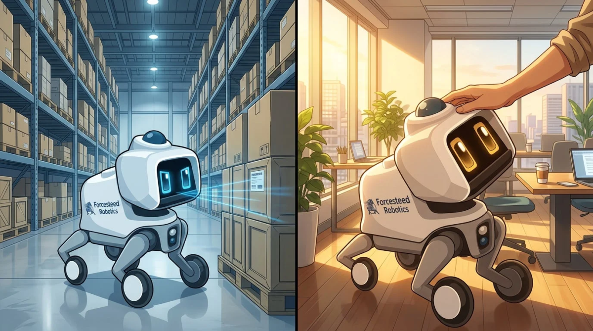 倉庫とオフィスで活躍するロボットのイメージ
