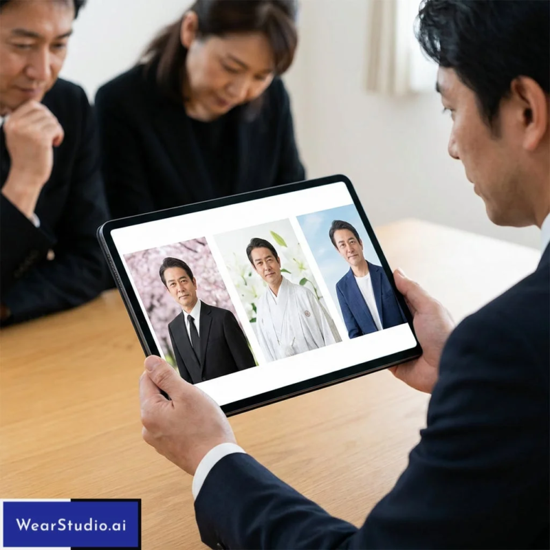 遺影,写真,タブレット,家族,相談