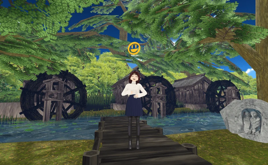 水車小屋が並ぶ自然豊かな仮想空間