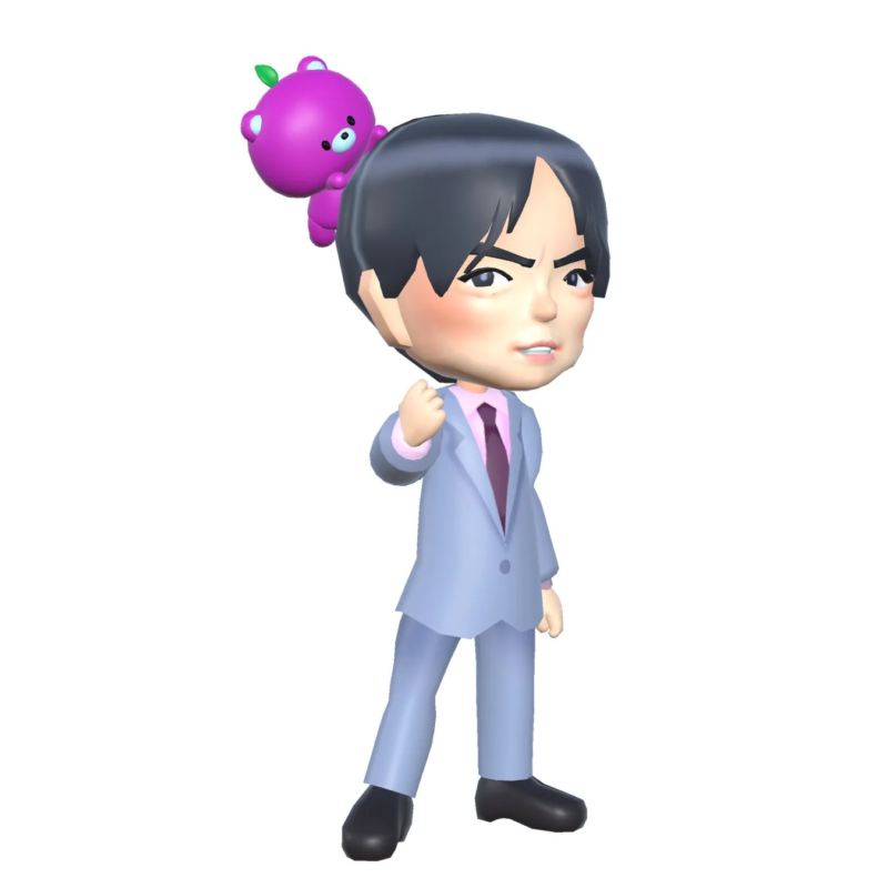 Mii風の男性キャラクターとクマの画像