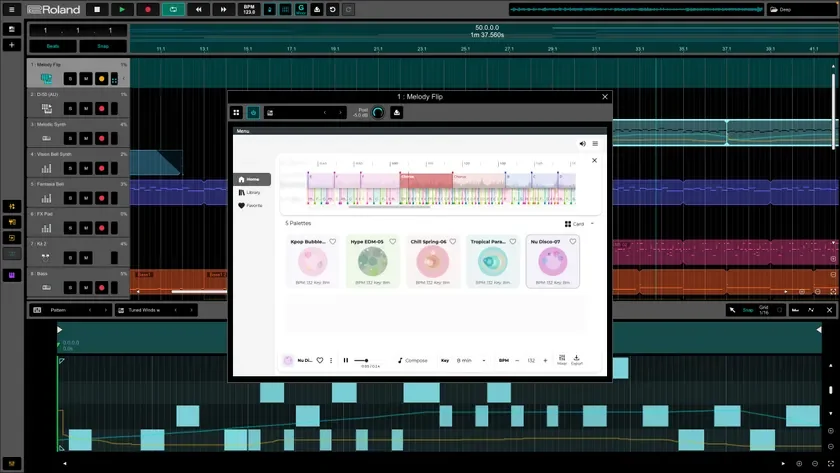 音楽制作ソフト「Zenbeats」でのMelody Flip使用画面イメージ