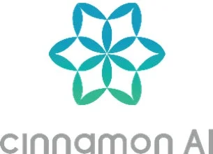 「cinnamon AI」という文字と、青緑色の幾何学的な花のようなデザインが特徴の企業ロゴ画像です。
